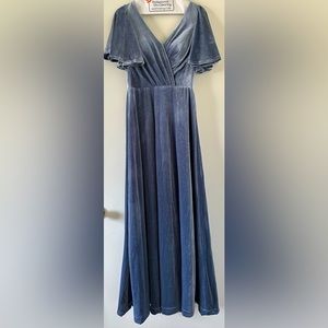 A-Line Floor Length Velvet Cocomelody Dress in Dark Dusty Blue, Size 4
